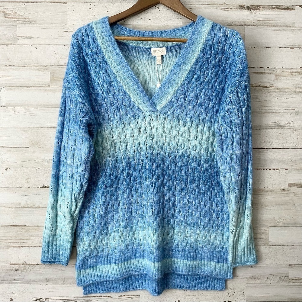NWT Greige Blue Ombre Cable Knit Sweater Small